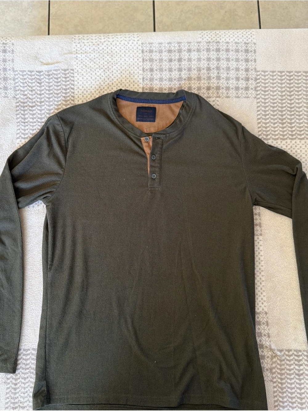 Nomad Olive Green Long-Sleeve Henley with Tan Trim